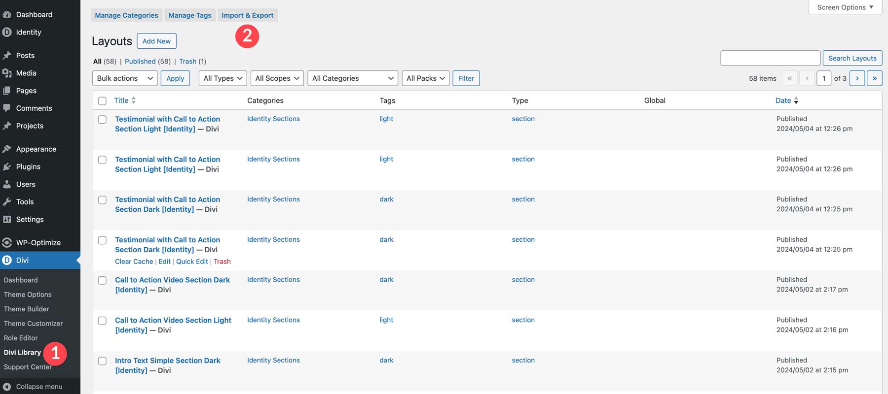 import Divi Layouts