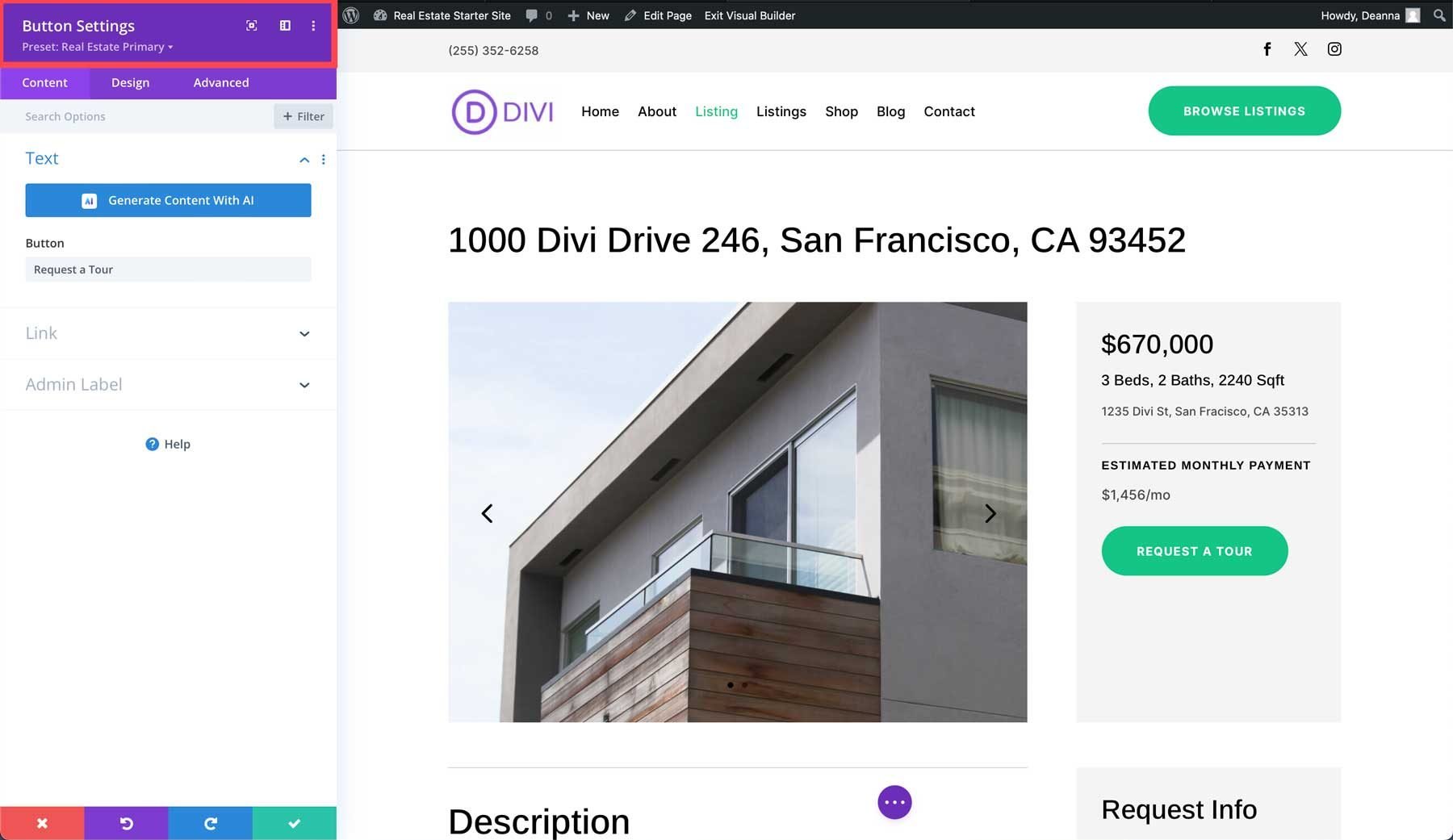 Real Estate starter site for Divi