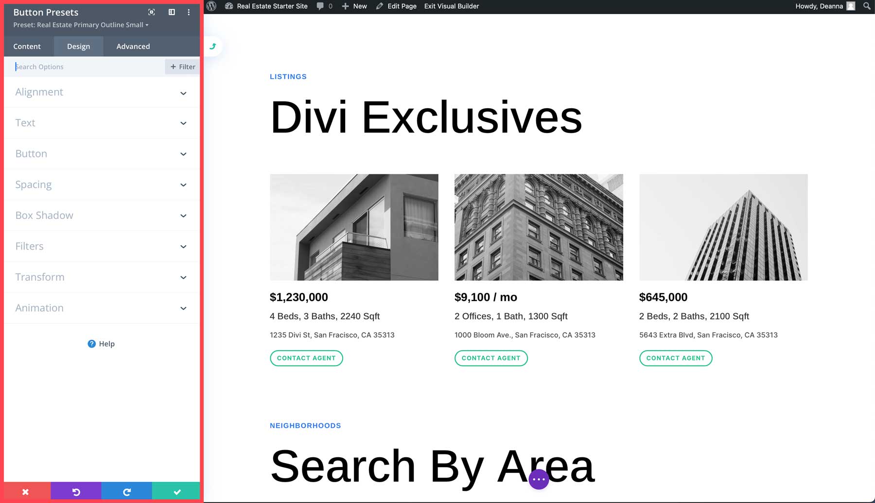 Real Estate starter site for Divi