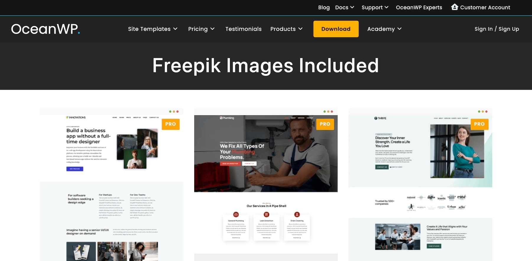 oceanwp freepik included custom demo sites