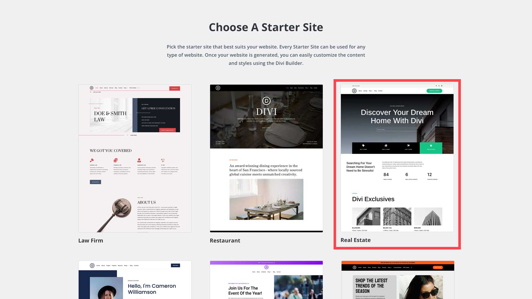 Real Estate starter site for Divi