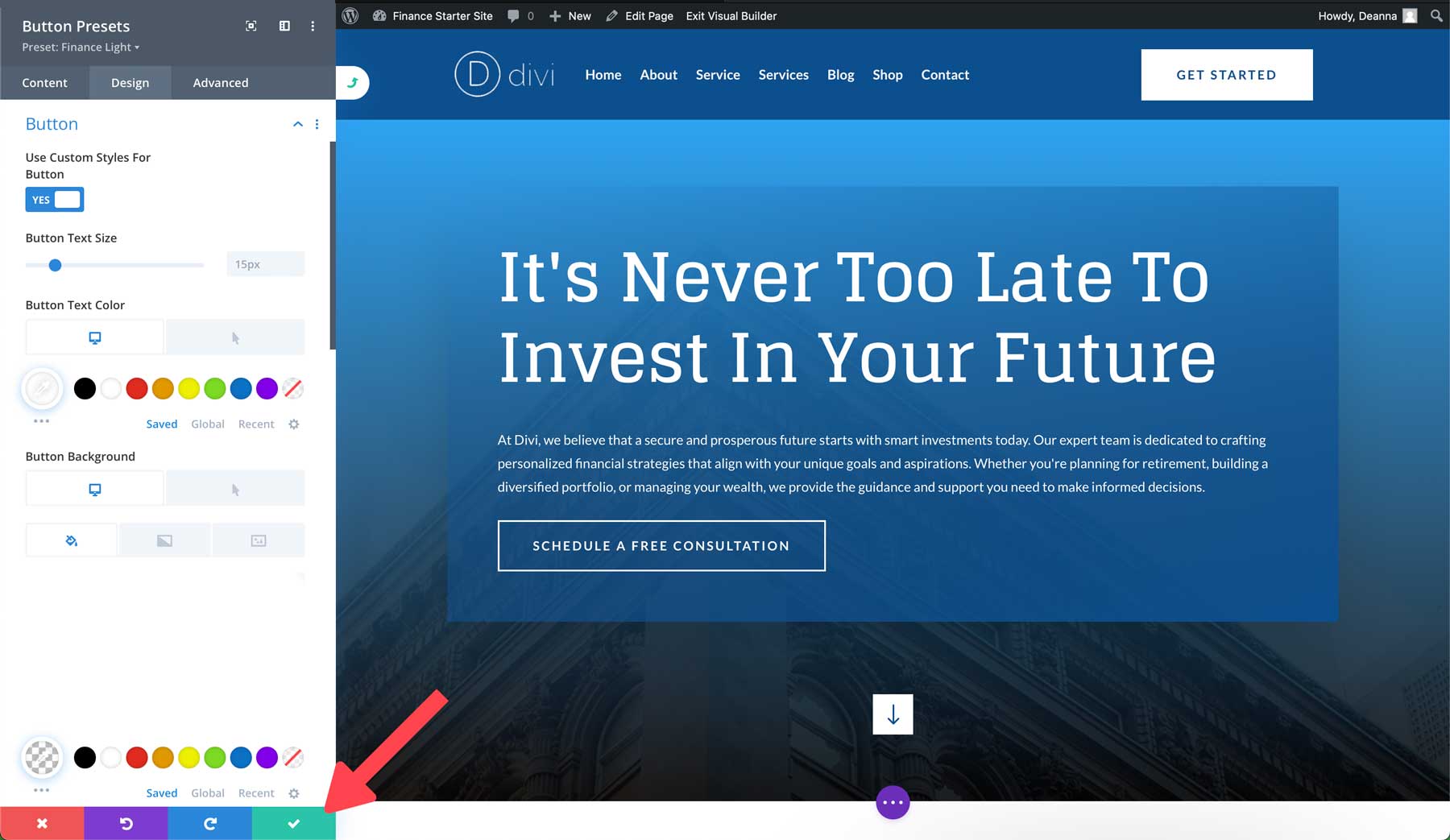 Finance starter site for Divi