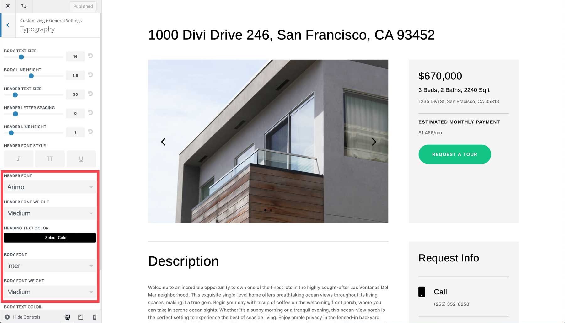 Real Estate starter site for Divi