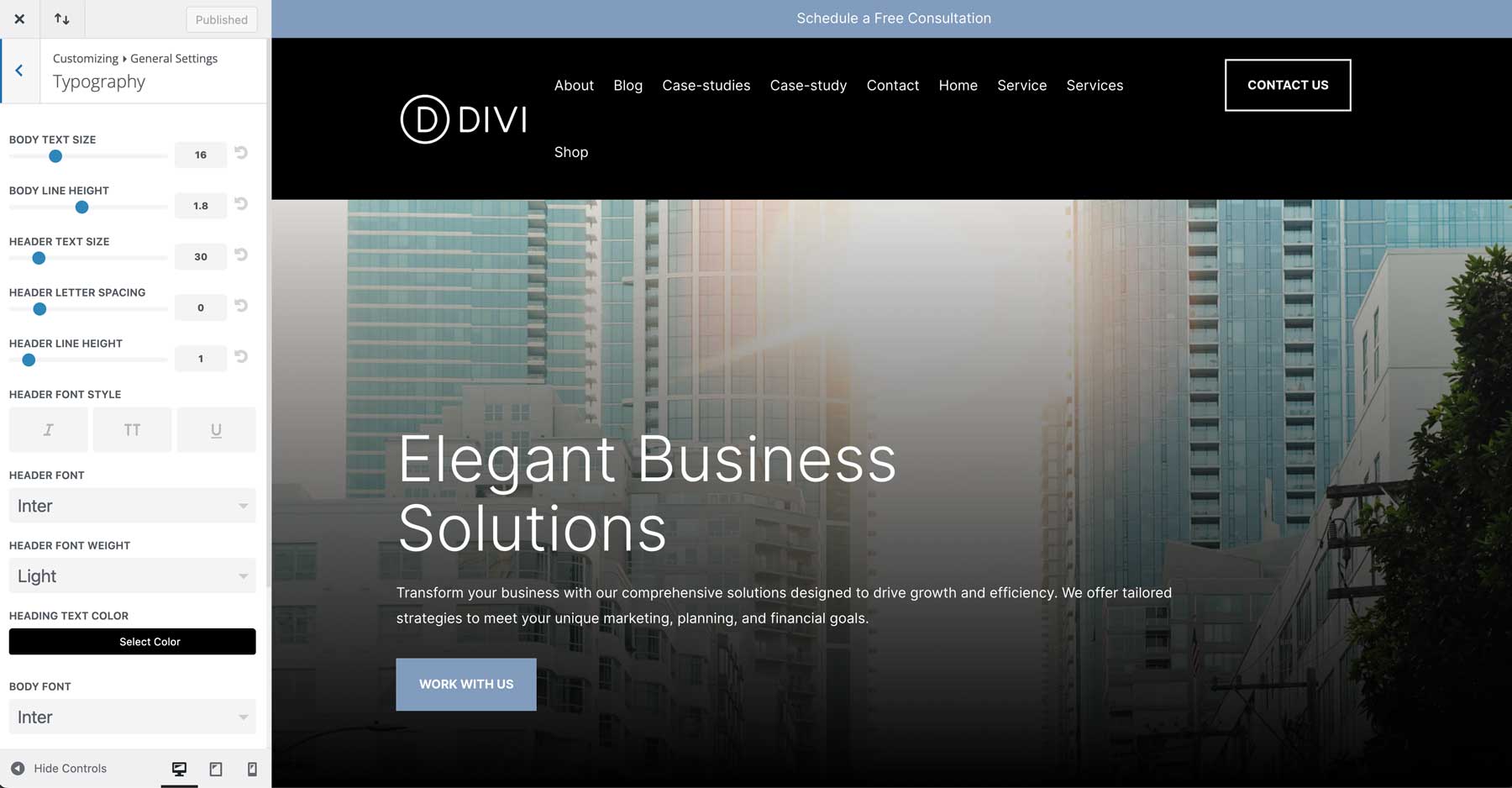 Corporate starter site for Divi