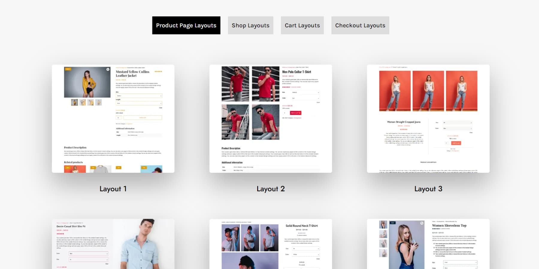 A screenshot of WooCommerce Layouts for Divi's layouts