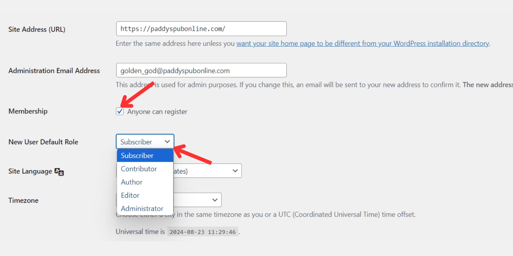 A screenshot of how to enable registrations