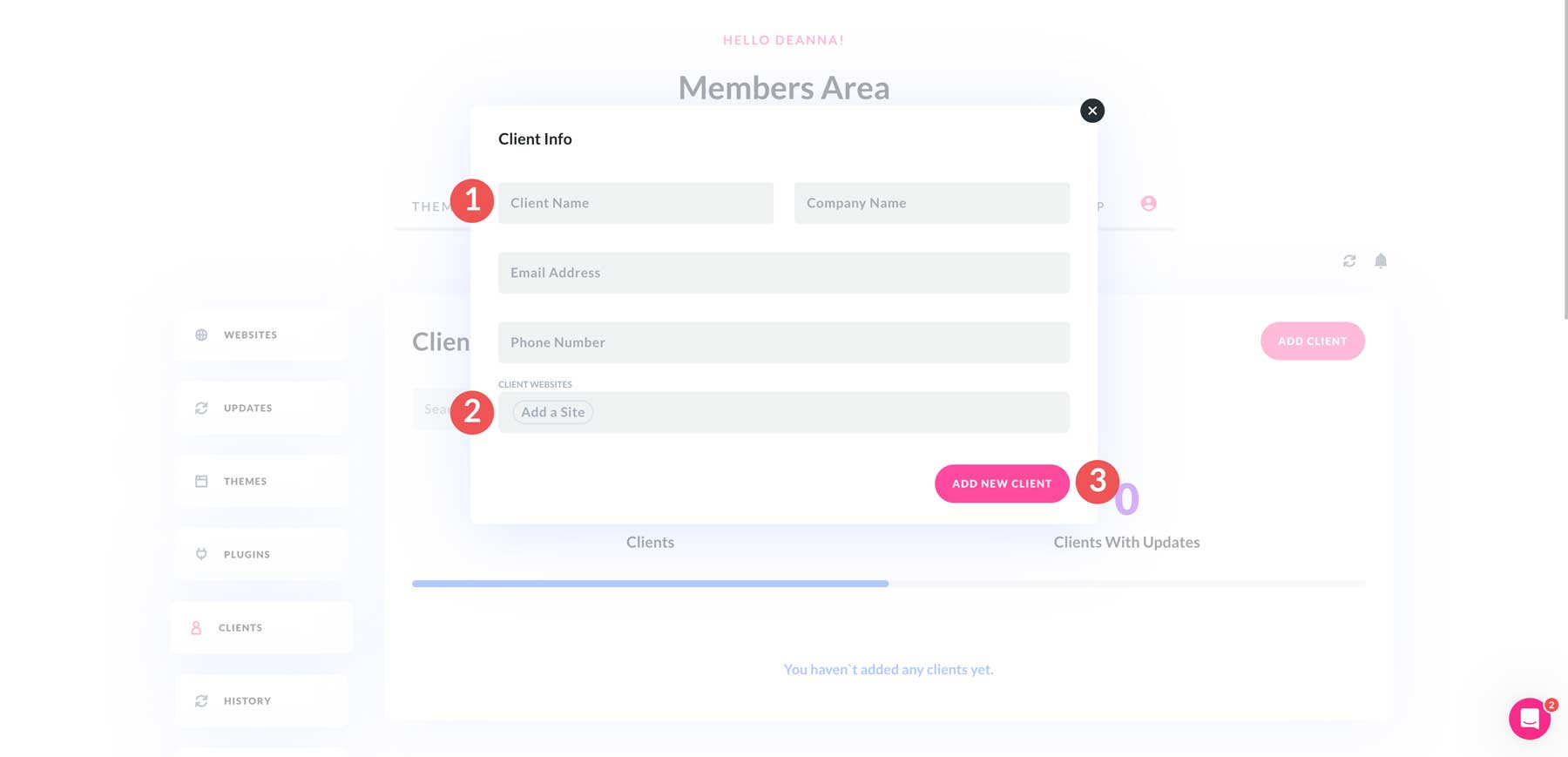 add client to Divi Dash