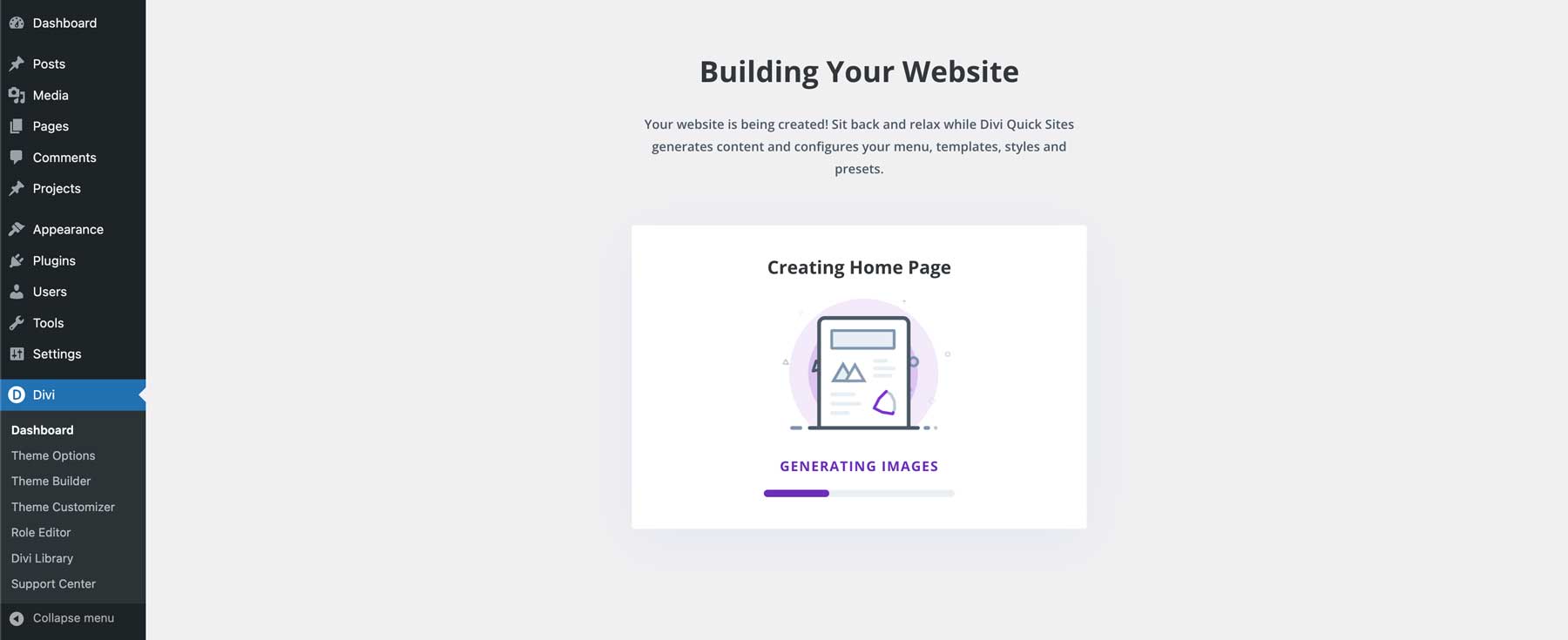 Divi AI website generation process