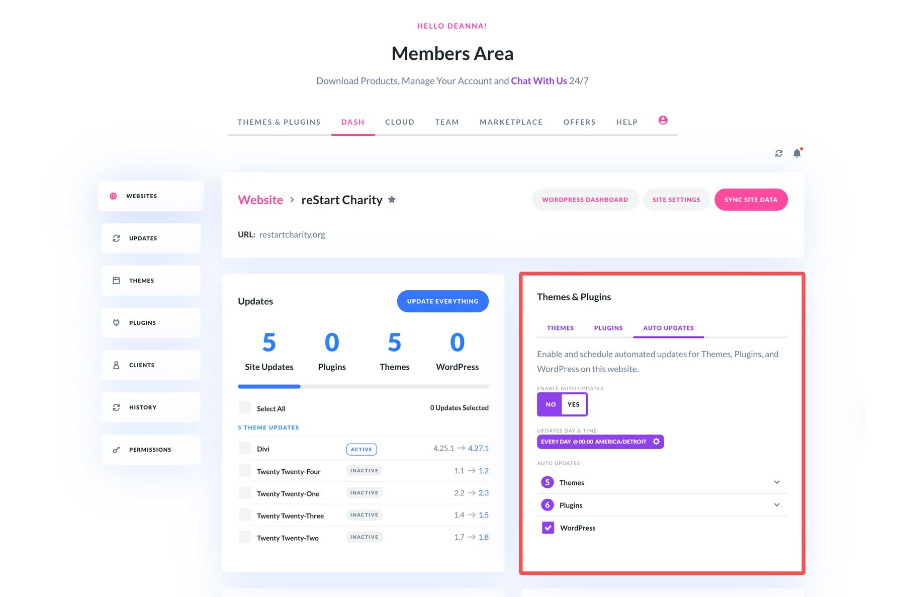 Divi Dash auto updates