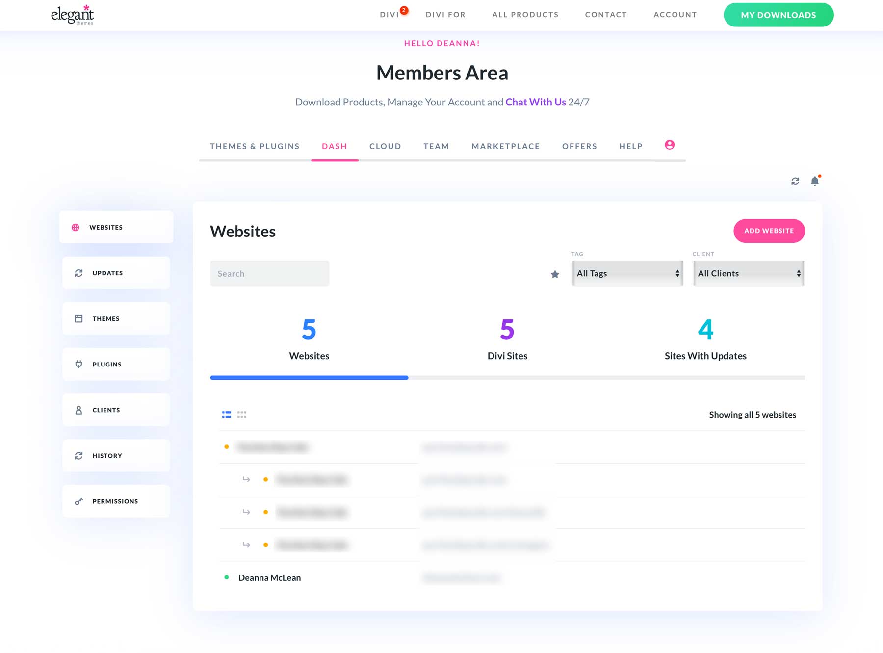 Divi Dash interface