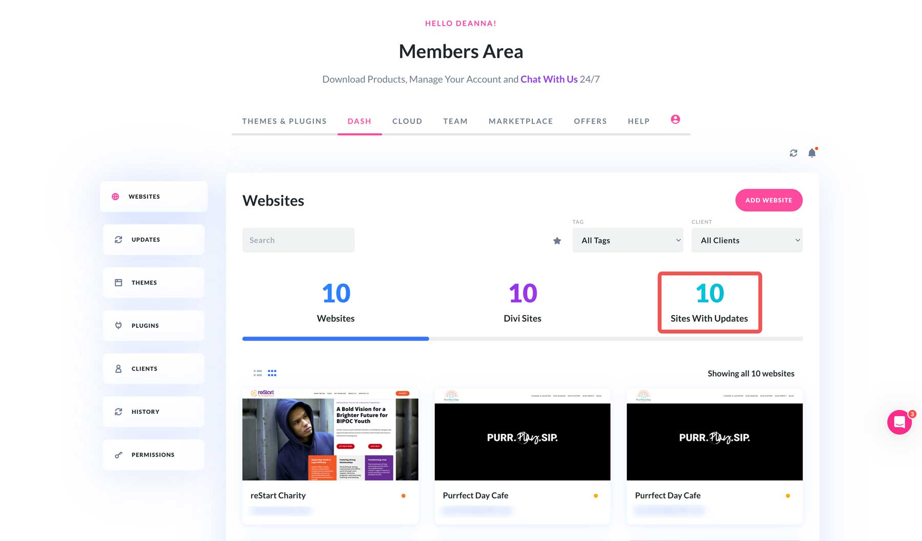 Divi Dash website updates