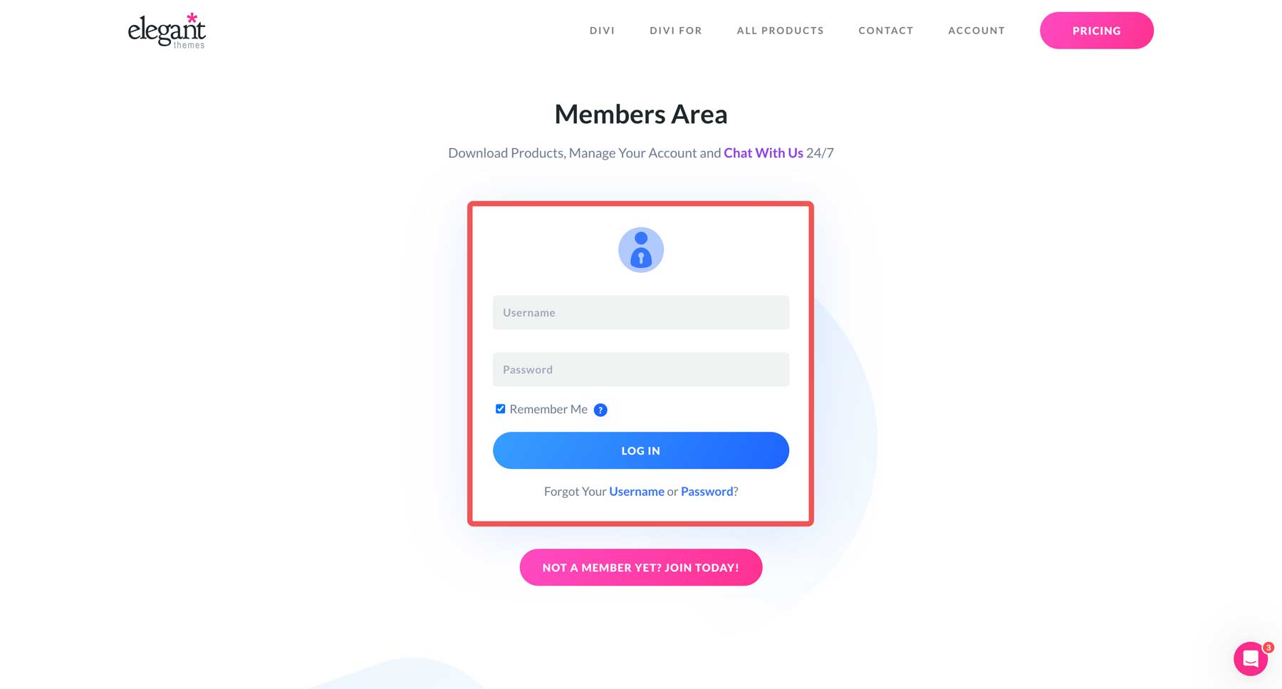 Divi Member Area login