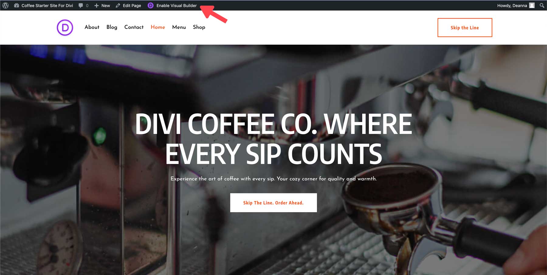 coffee starter site for divi