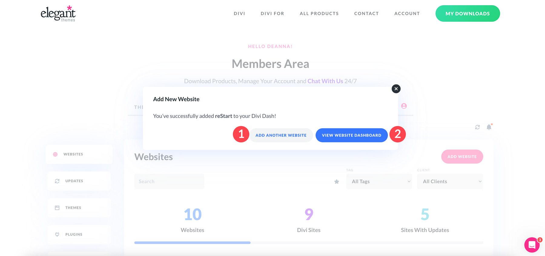 add additional websites to Divi Dash