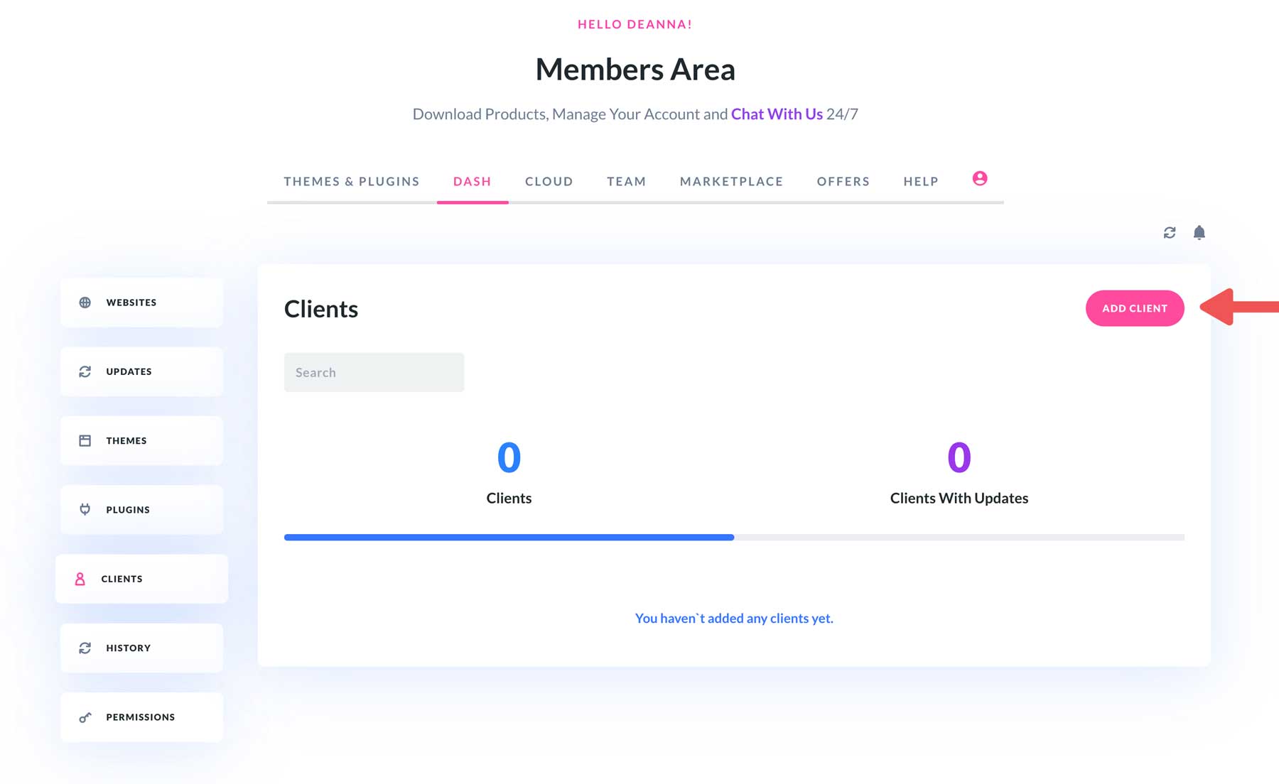 add new client to Divi Dash