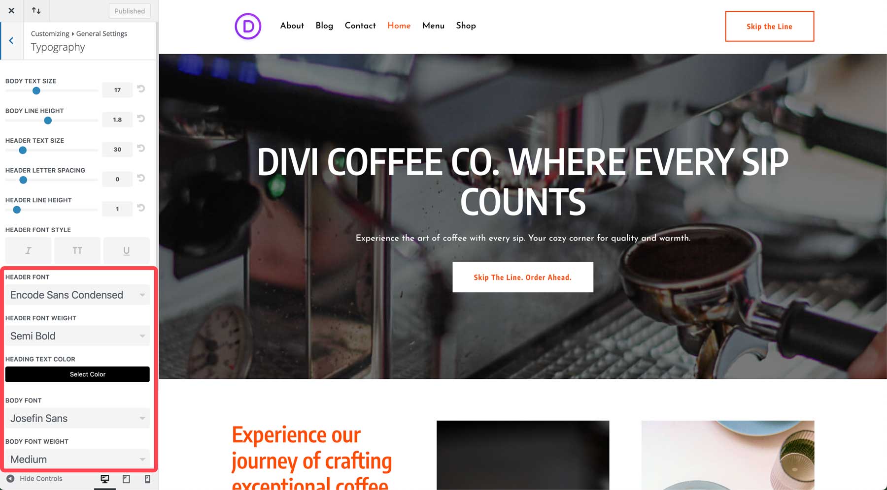 coffee starter site for divi