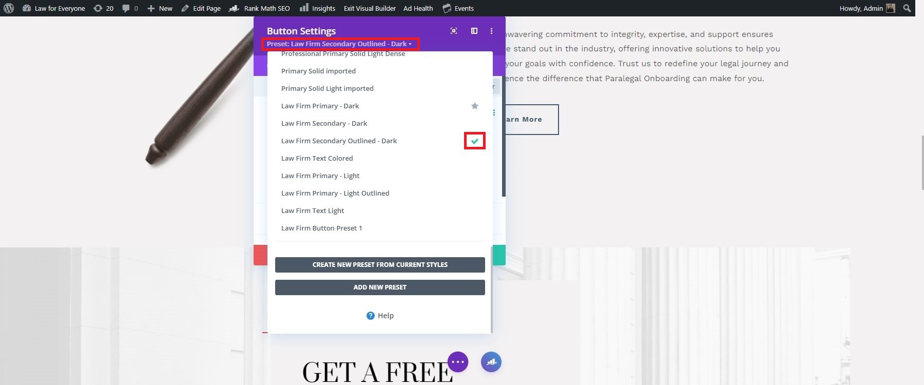 divi global preset settings