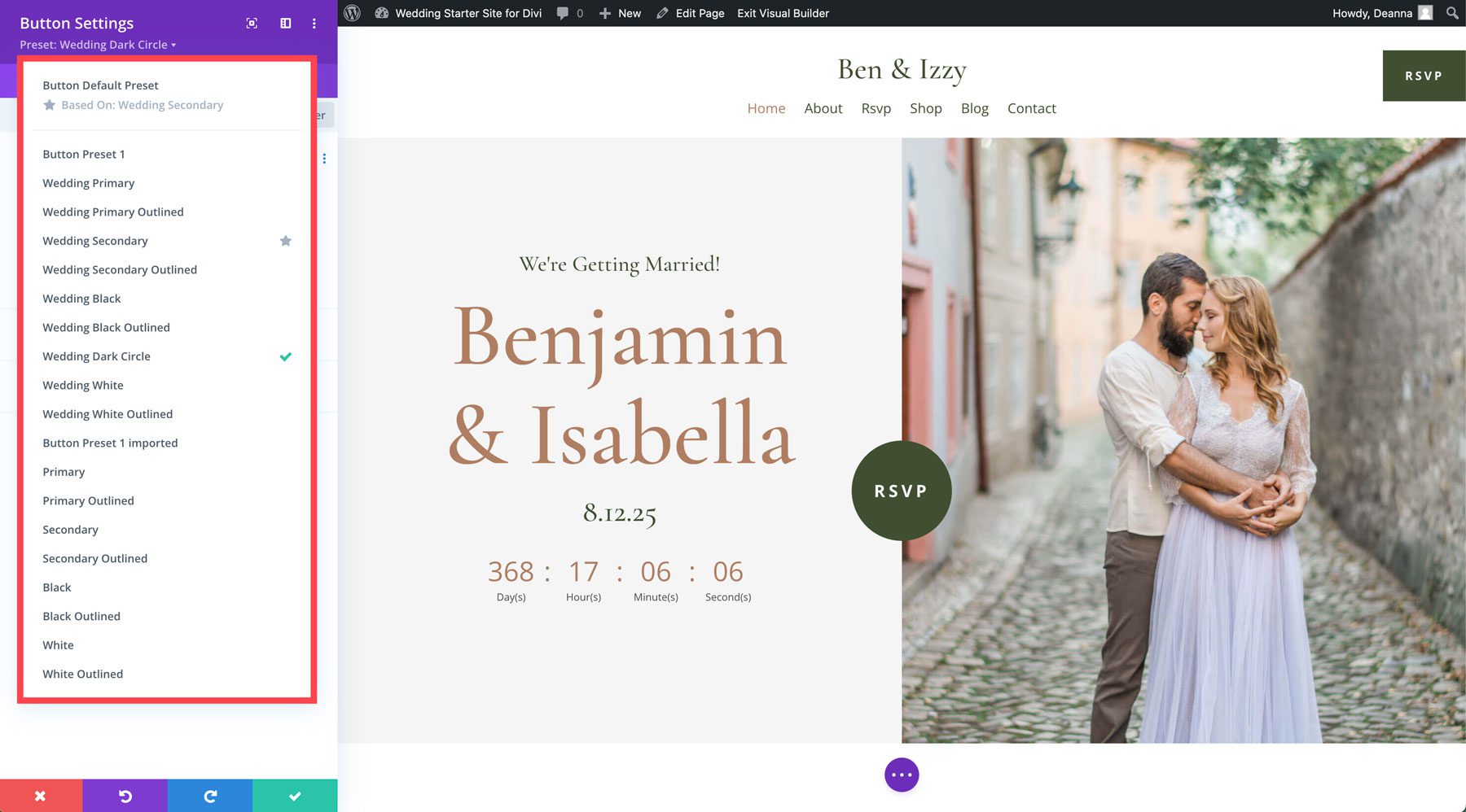 wedding starter site for divi