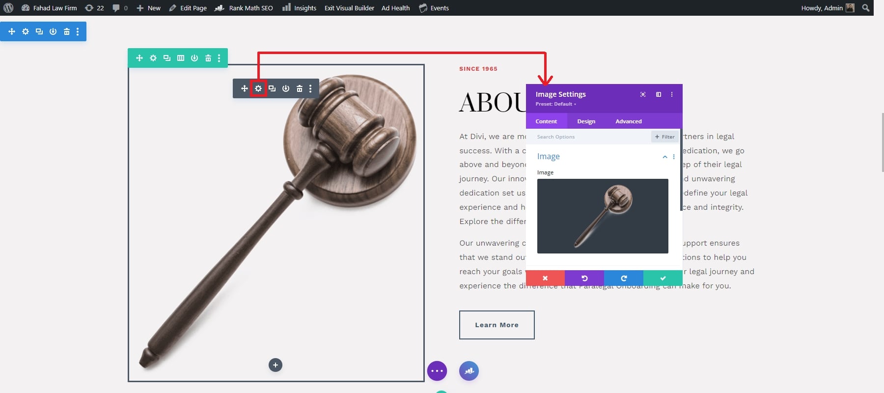 divi image settings law starter site