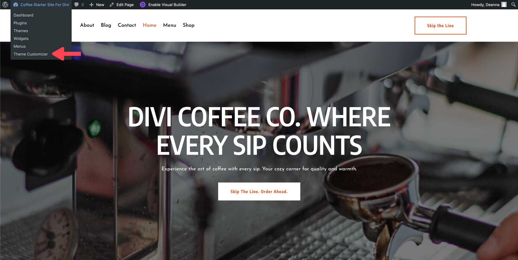 coffee starter site for Divi