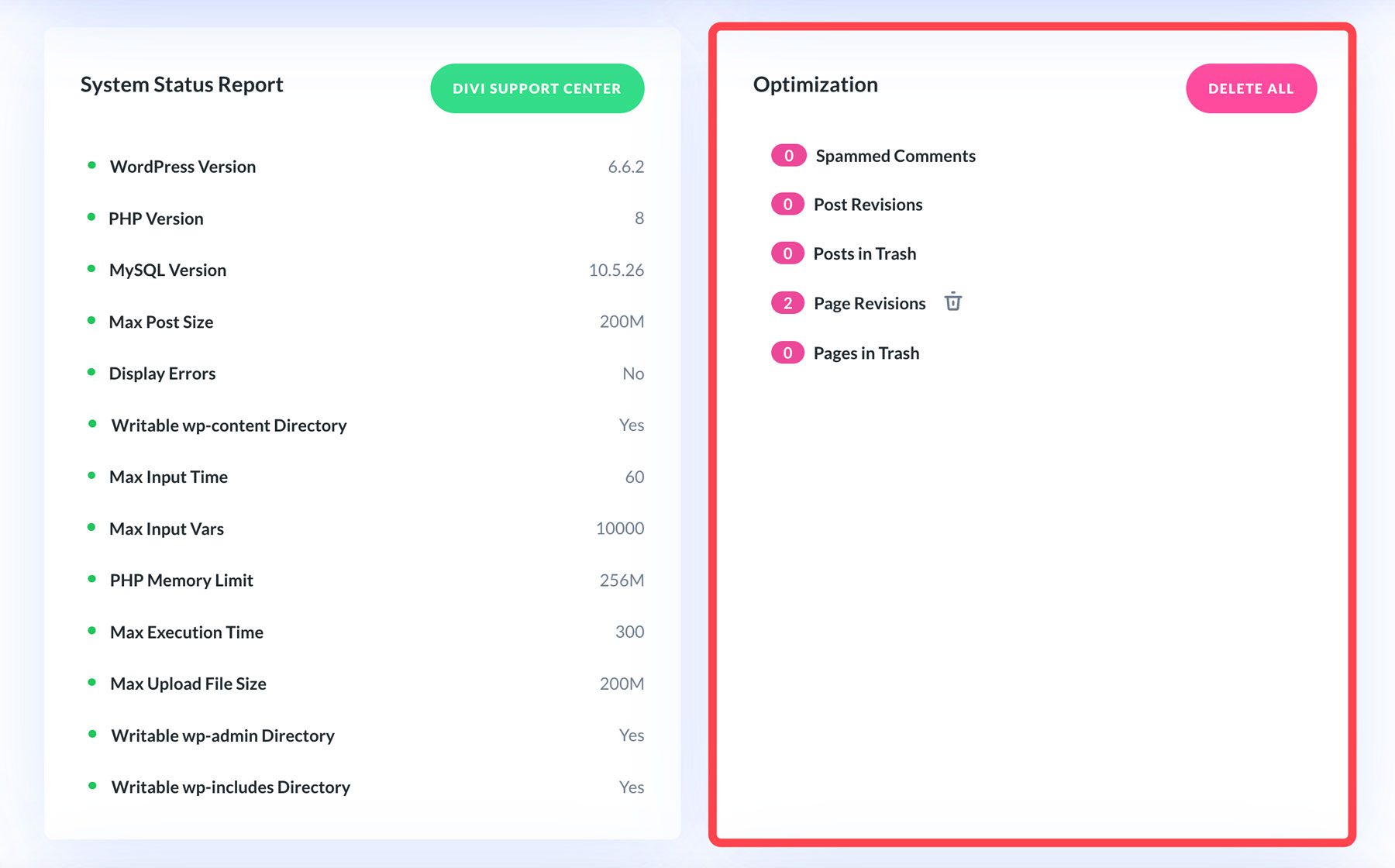 Divi Dash database optimization