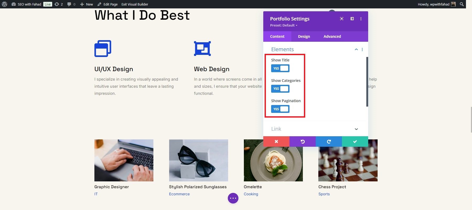 divi portfolio module pagination