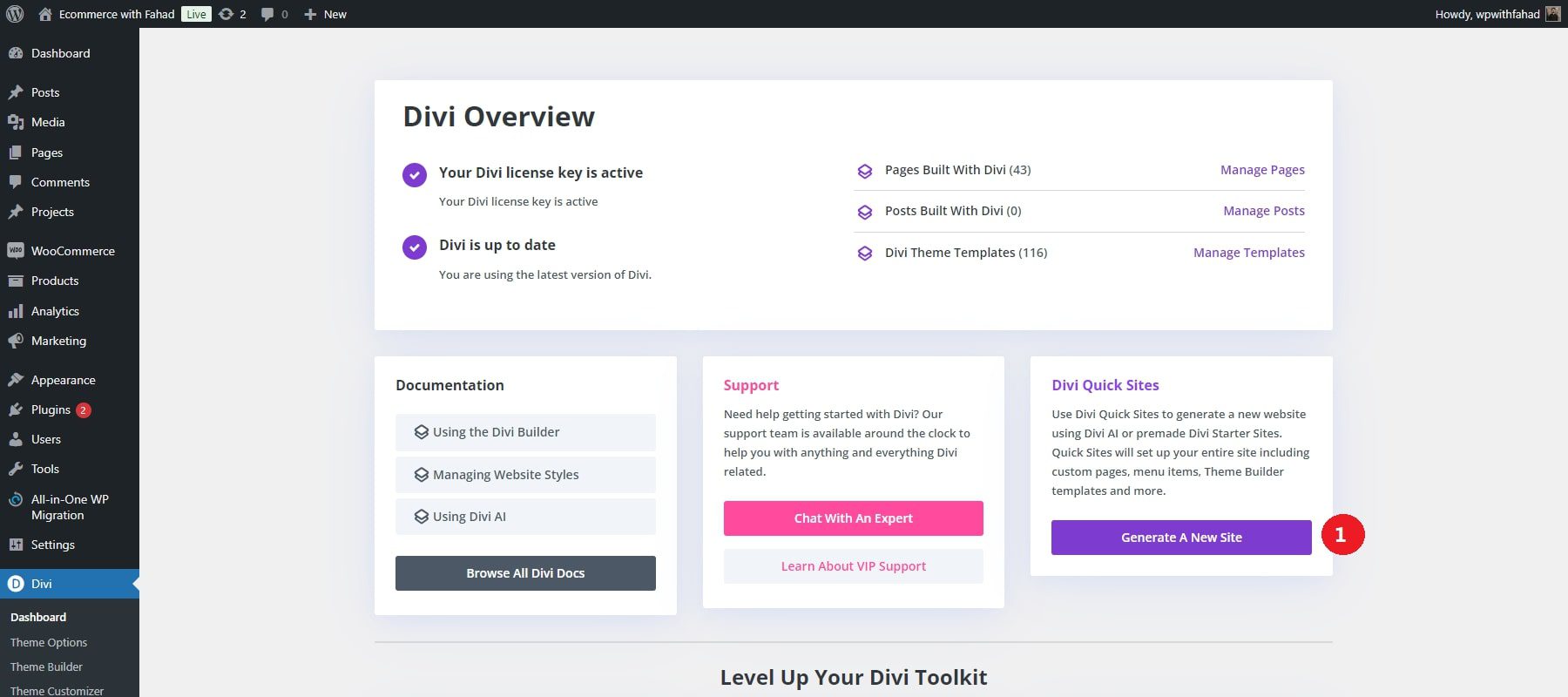 divi quick site generate