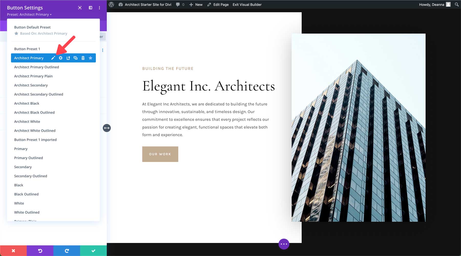 Architect starter site for Divi