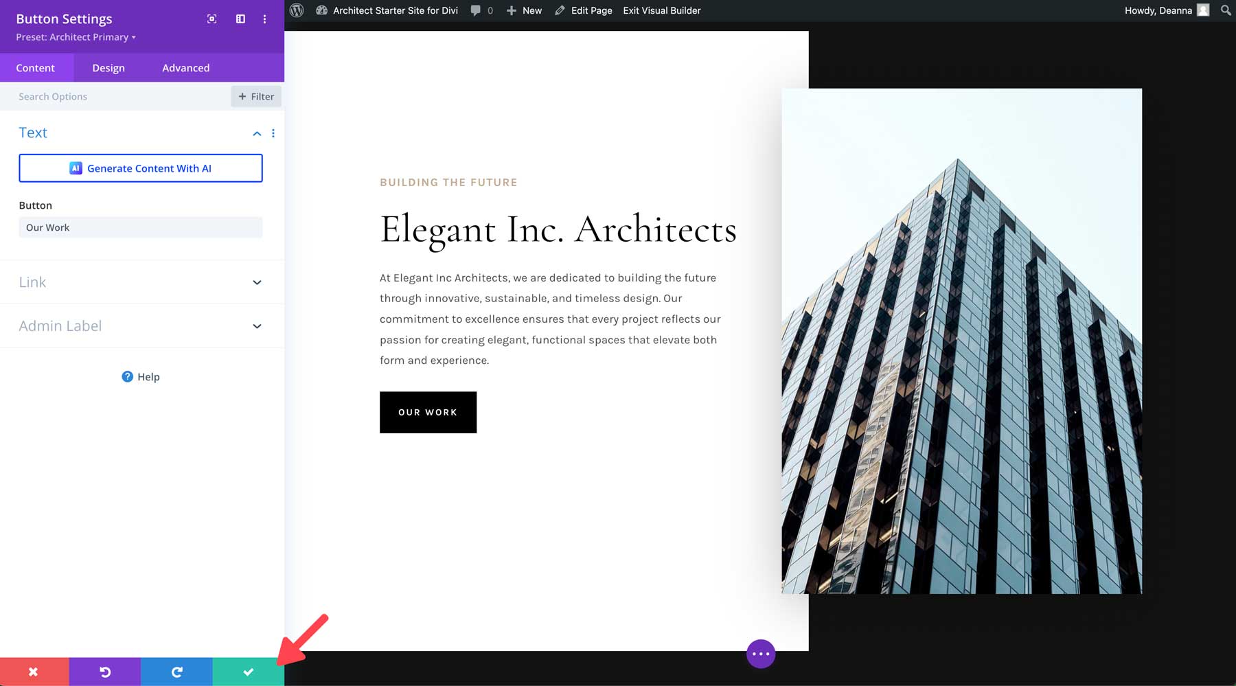 Architect starter site for Divi