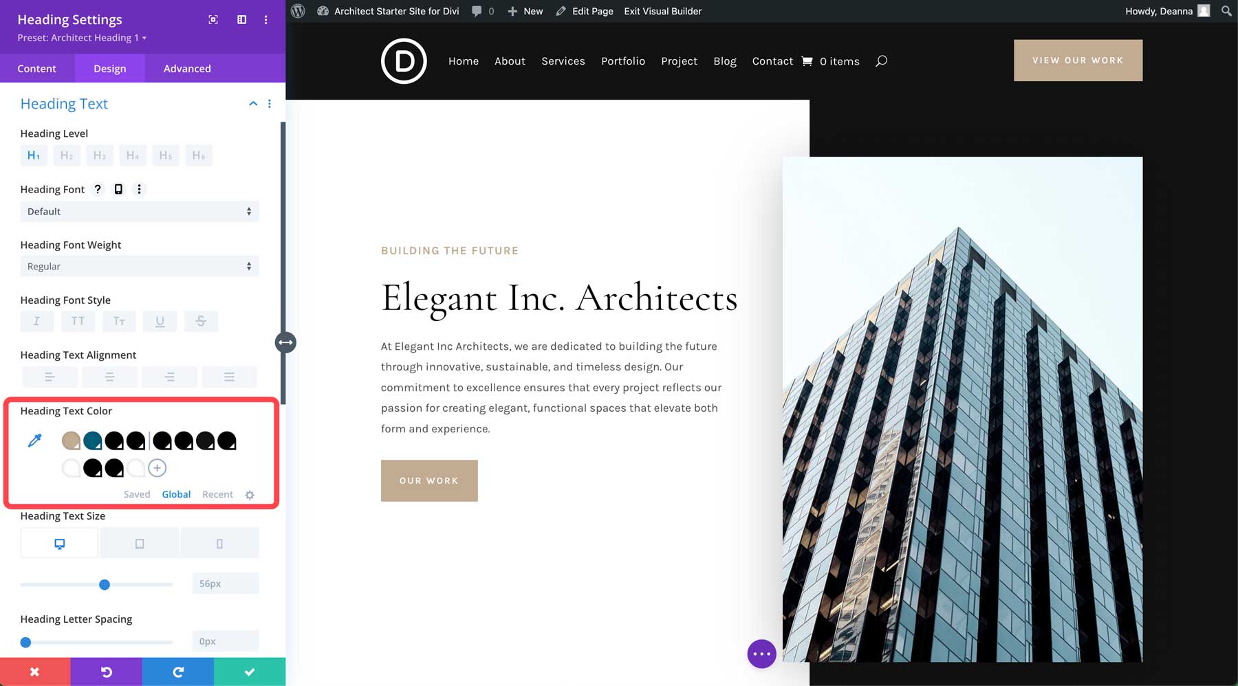 Architect starter site for Divi