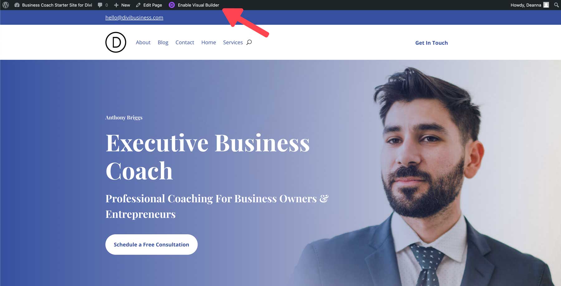 business coach starter site for Divi