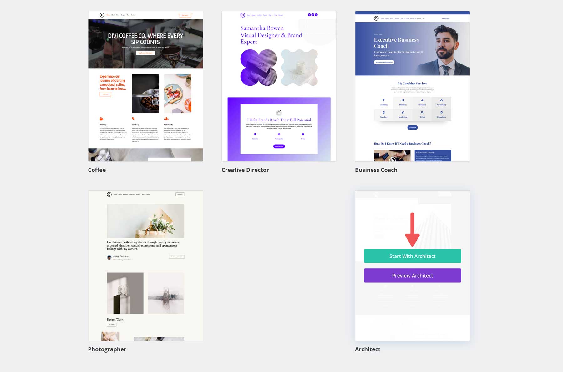 Architect starter site for Divi