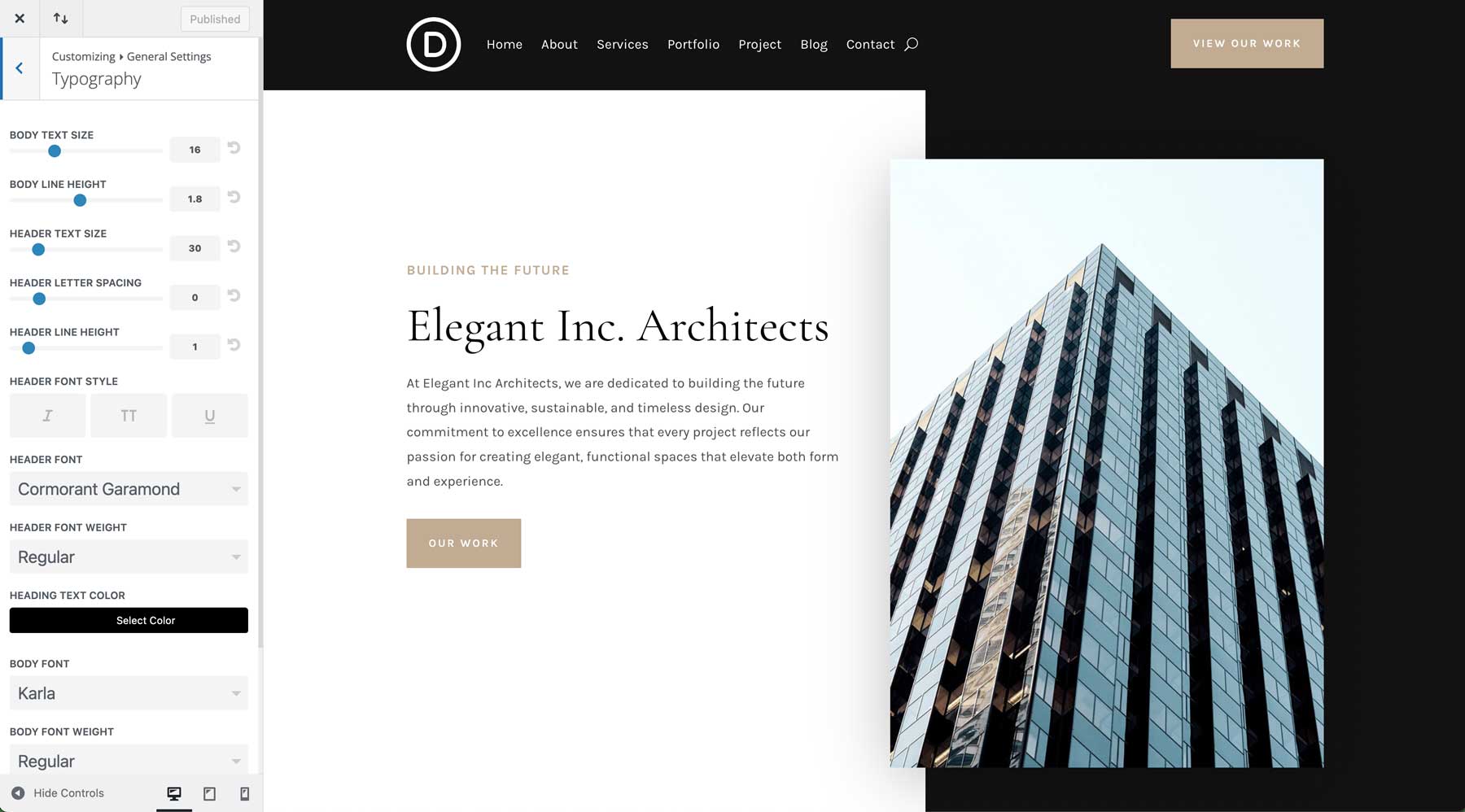 Architect starter site for Divi