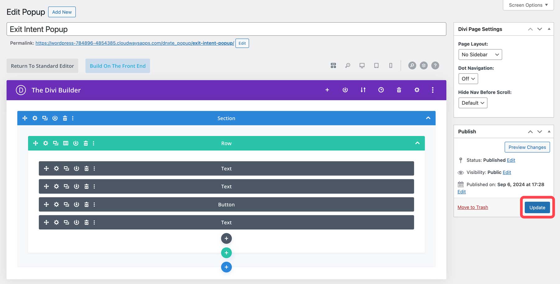 update Divi Essential popup