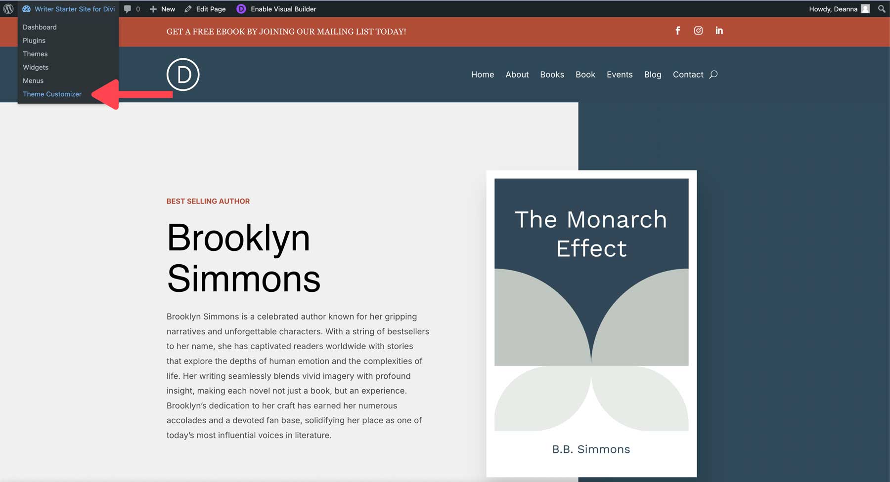 Writer starter site for Divi