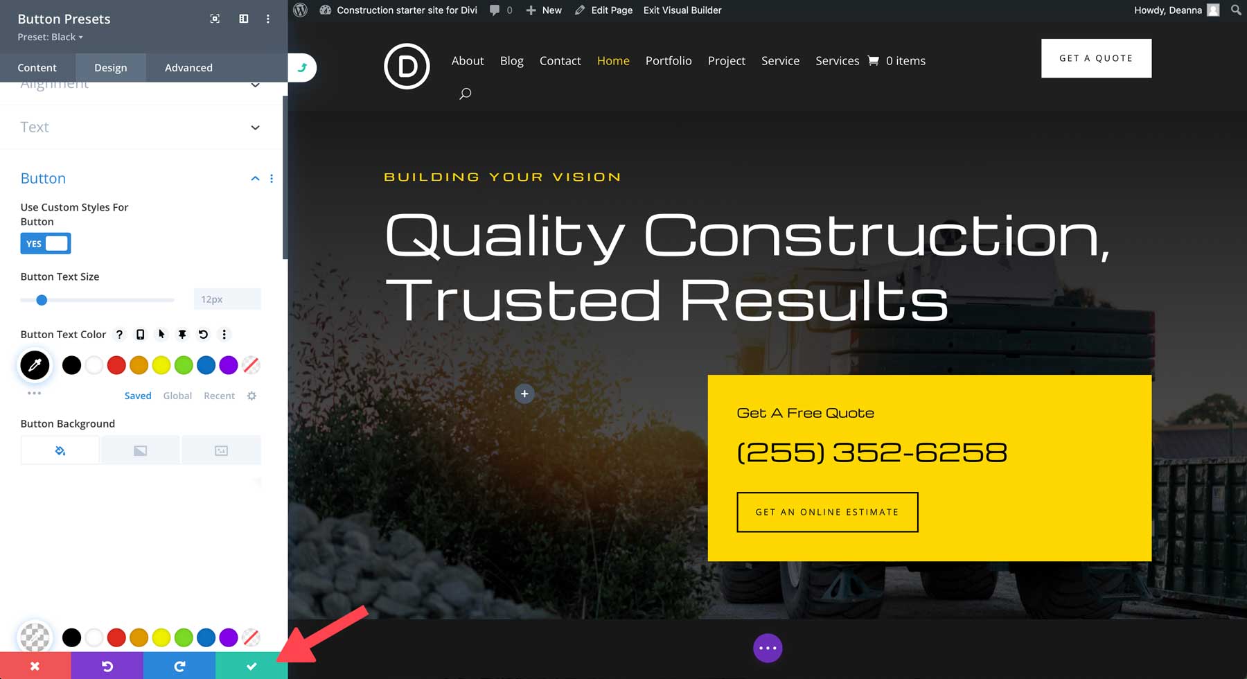 construction starter site for Divi