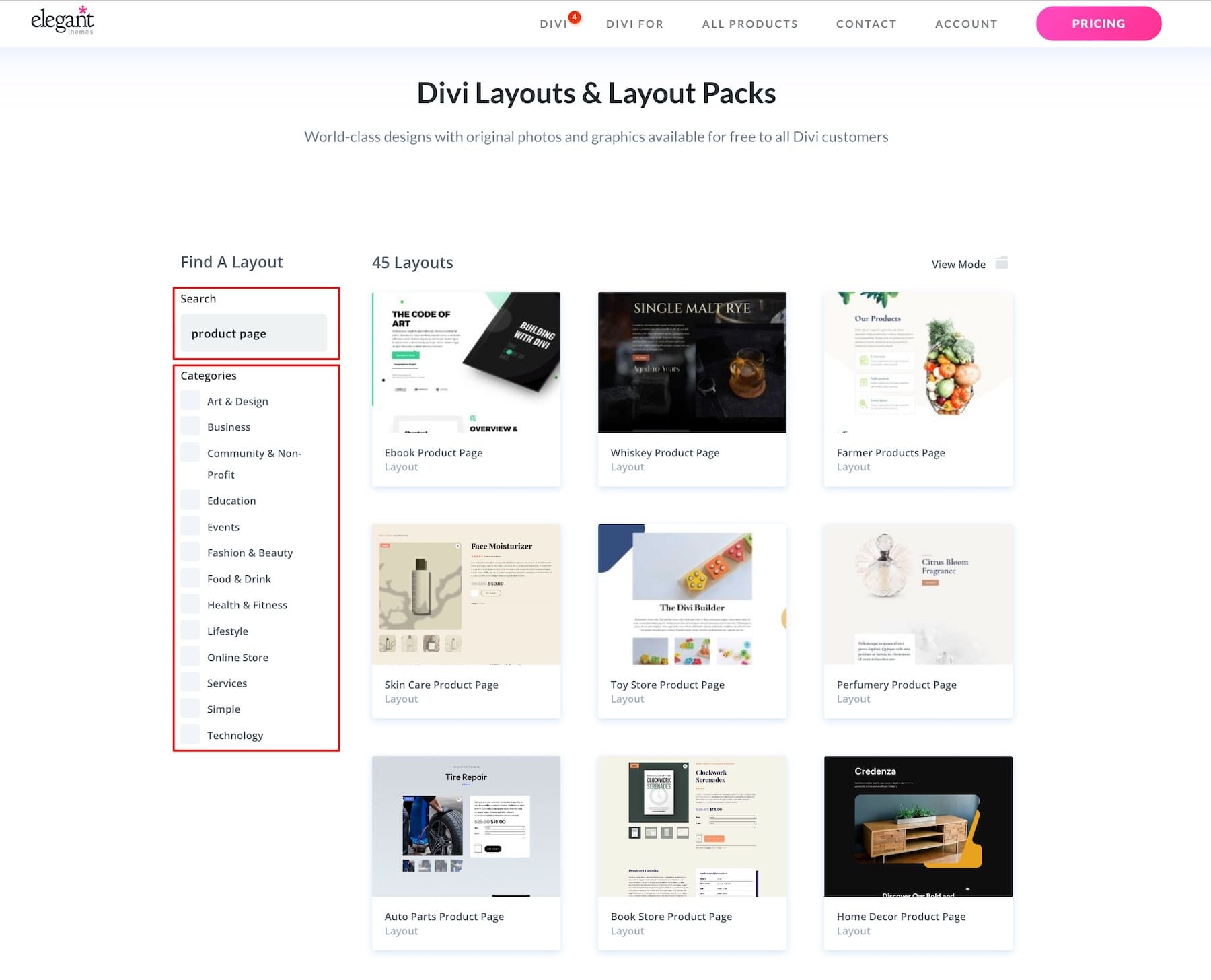 divi product page layouts