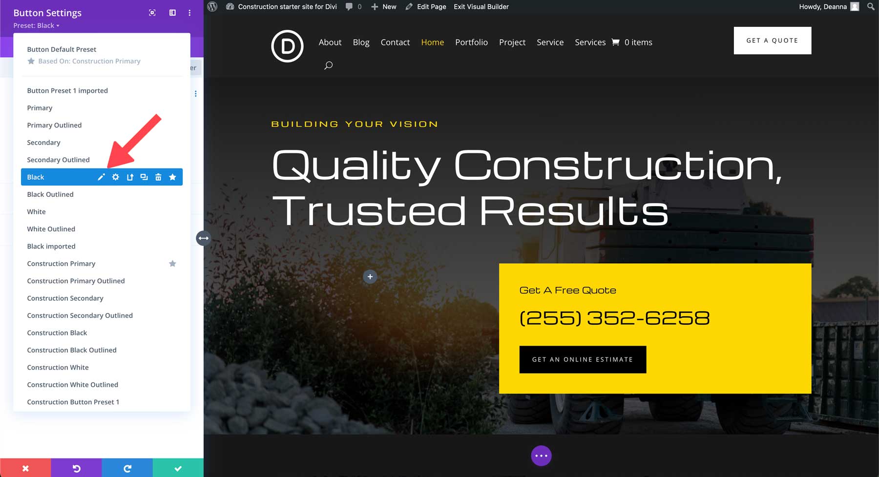 construction starter site for Divi