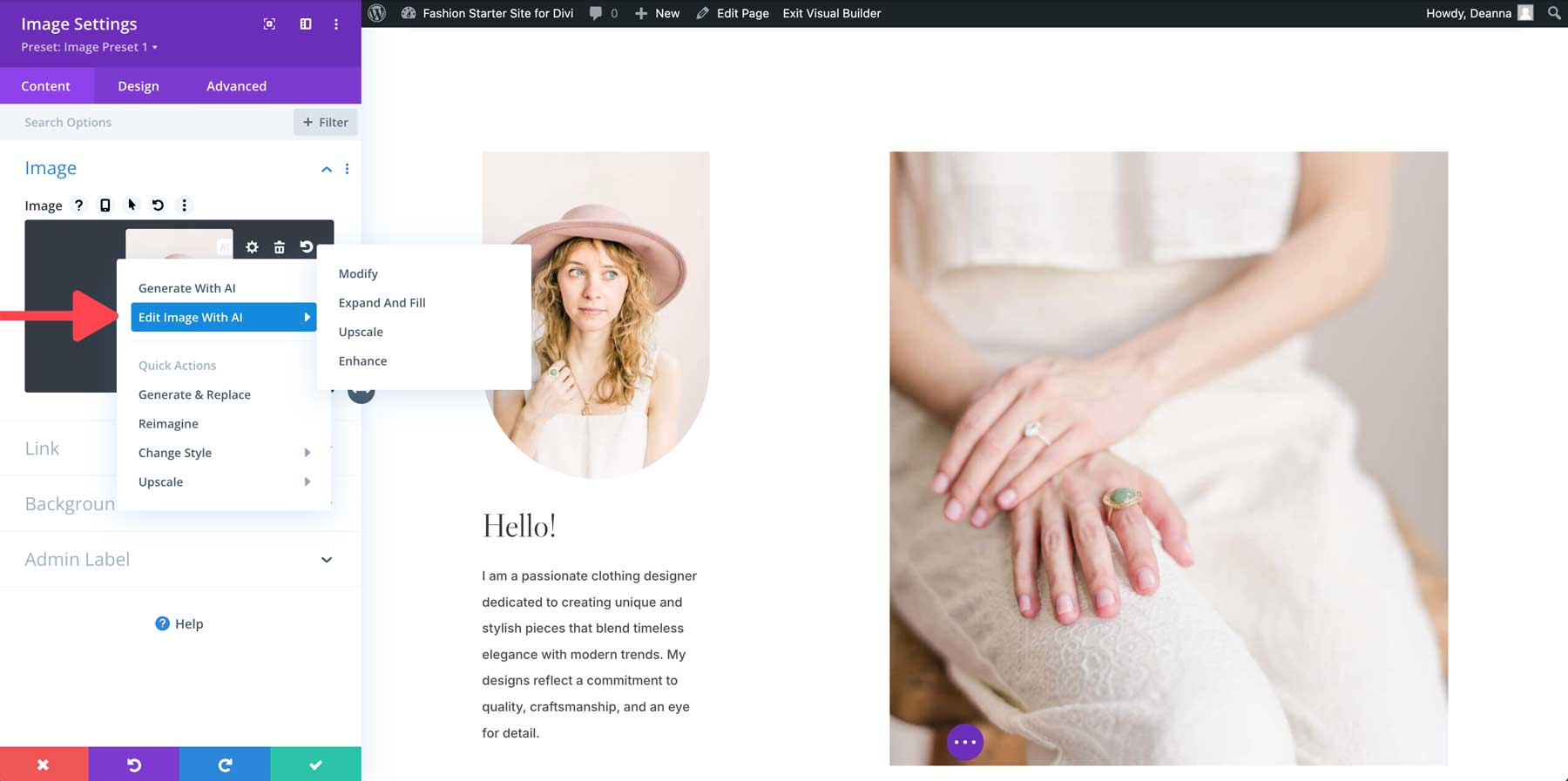 edit images with Divi AI