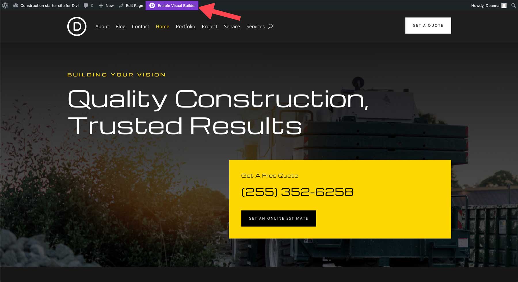 construction starter site for Divi