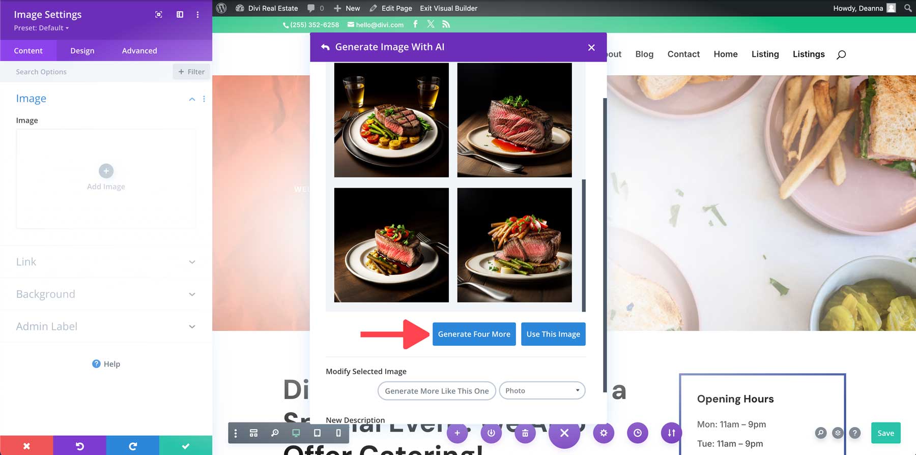 generate 4 more images with Divi AI