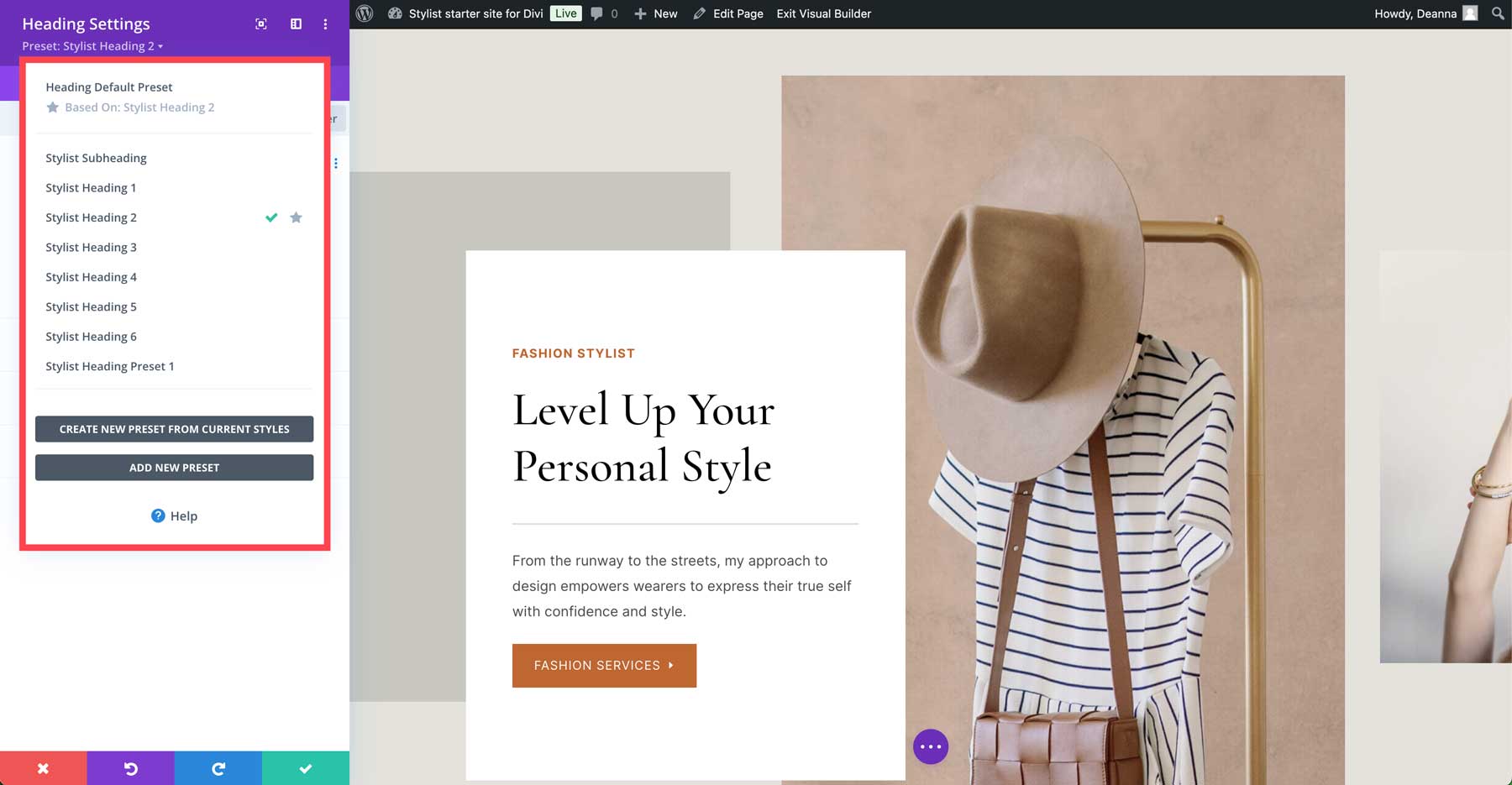 Stylist starter site for Divi