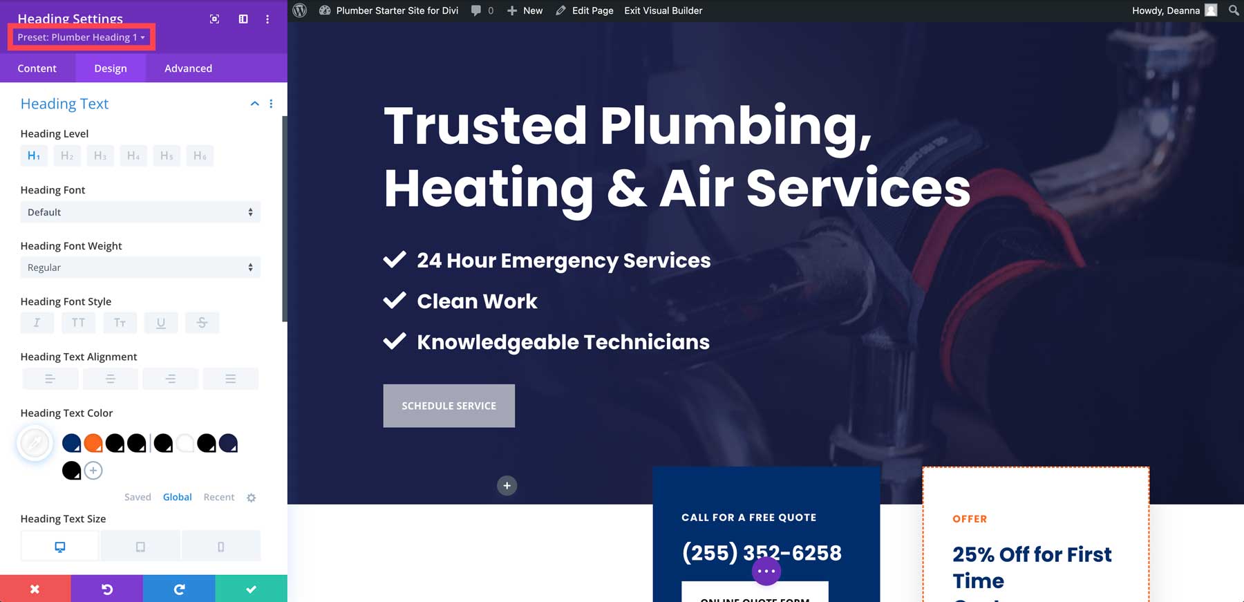 plumber starter site for divi