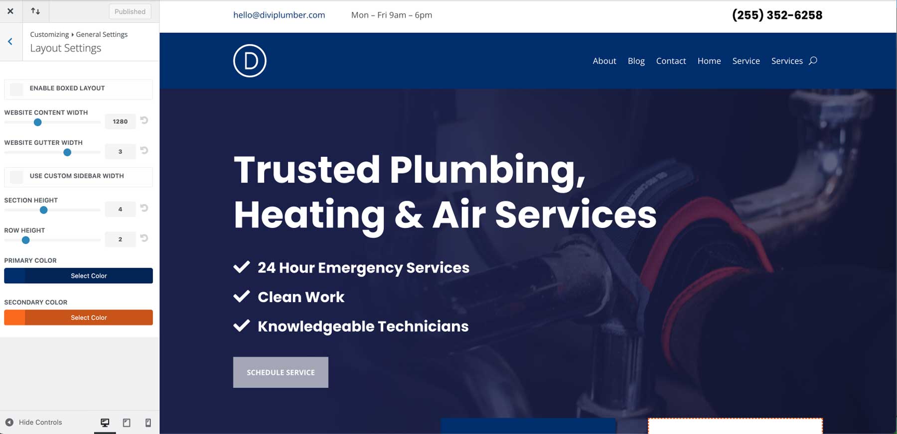 plumber starter site for divi