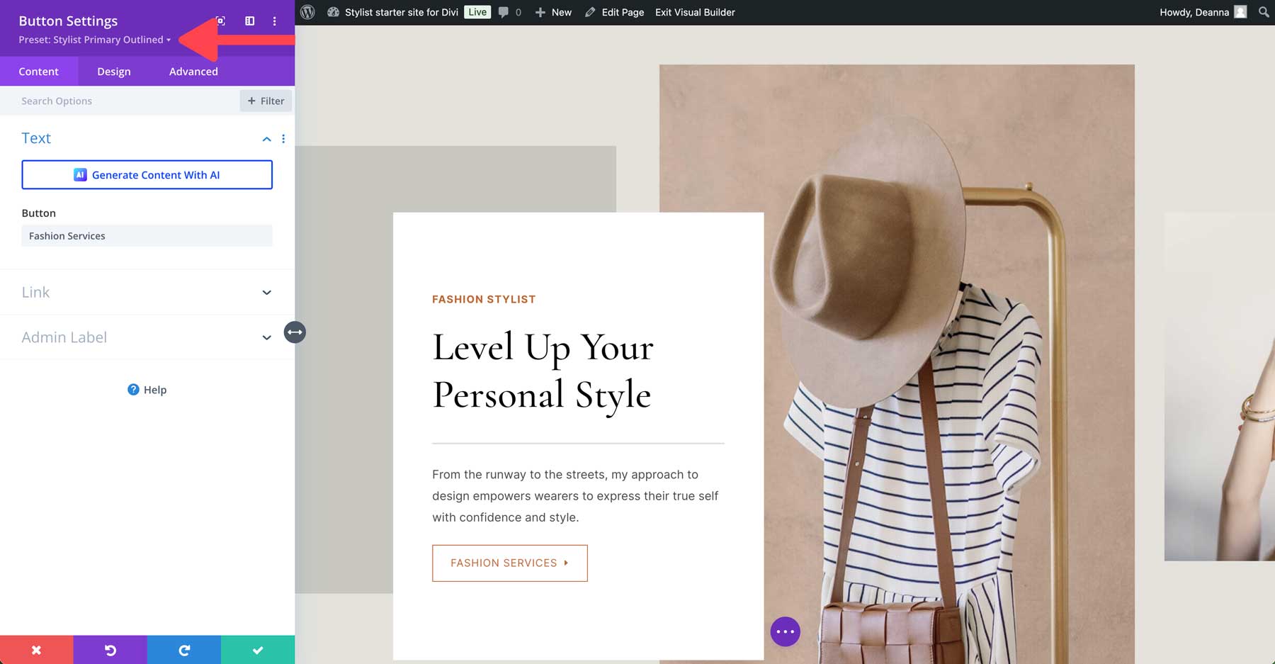 Stylist starter site for Divi