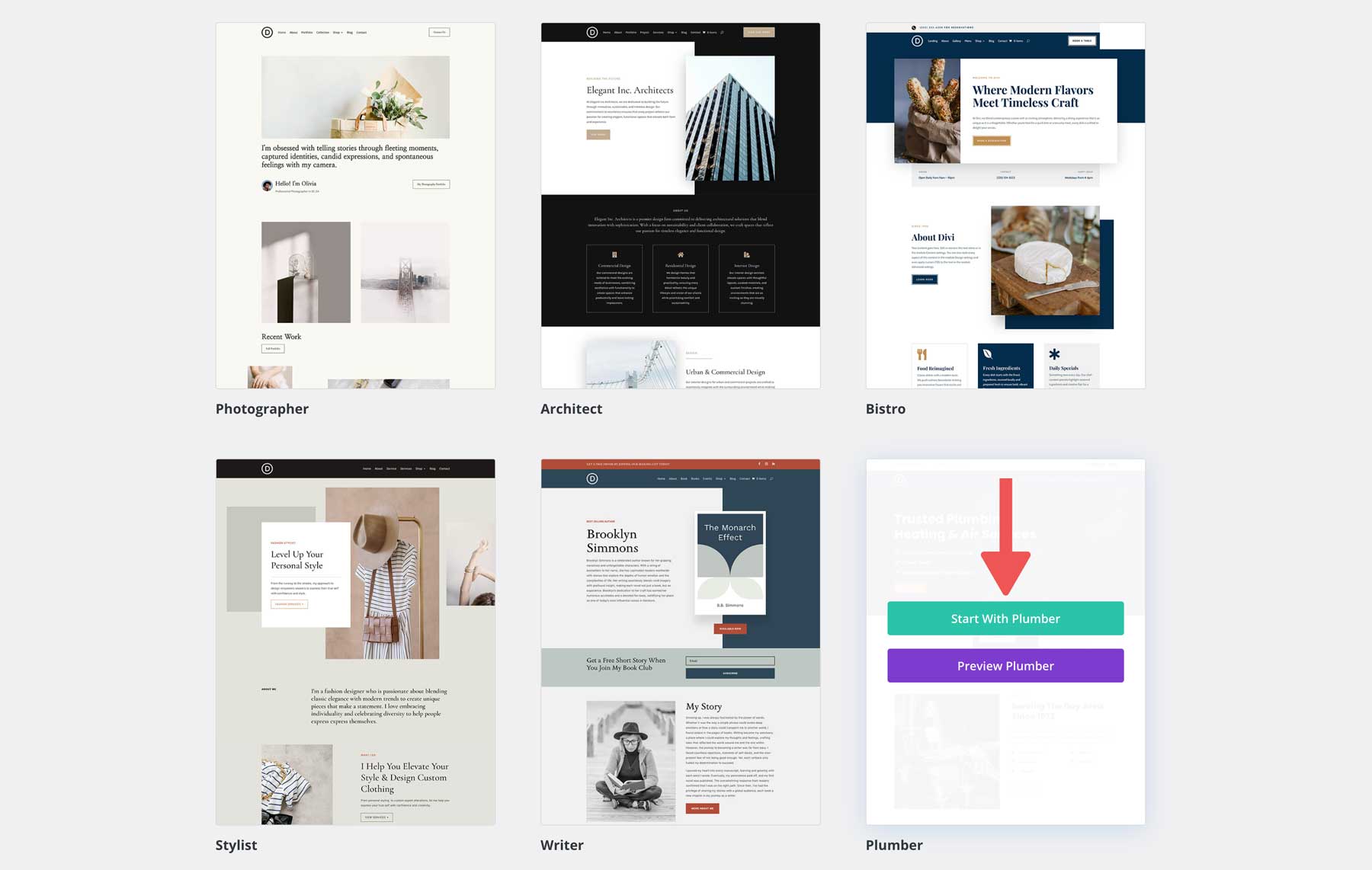 plumber starter site for divi