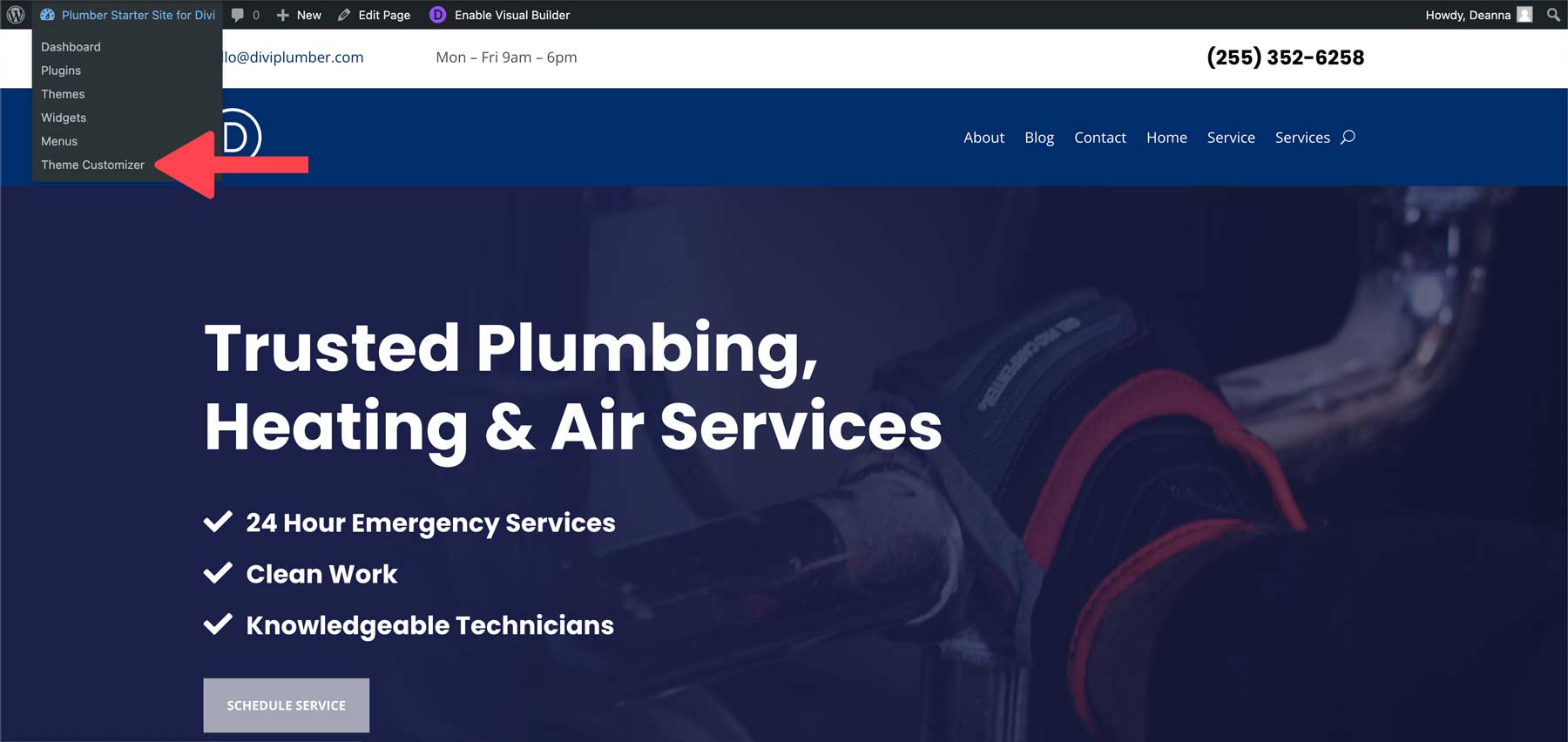 plumber starter site for divi