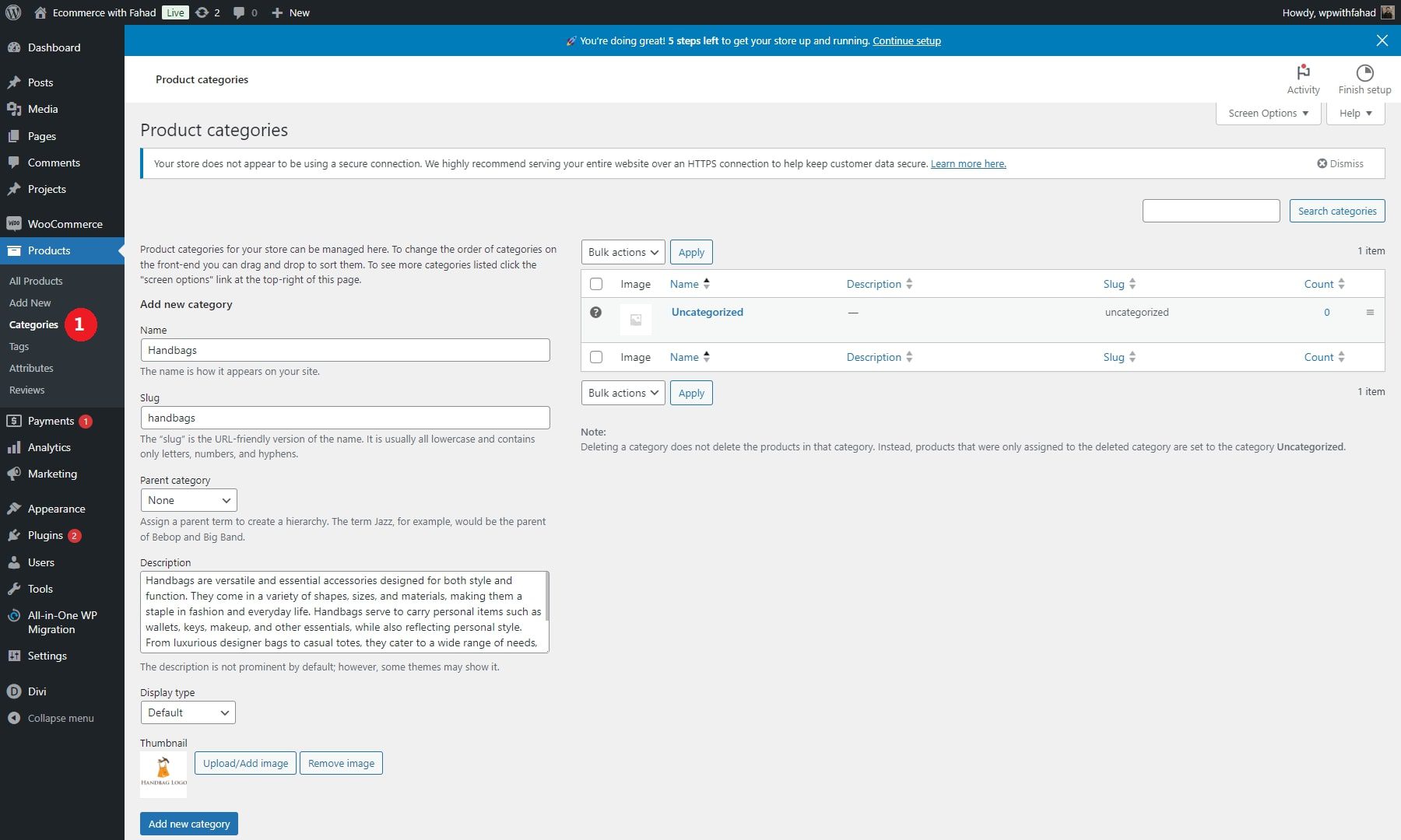 woocommerce product categories