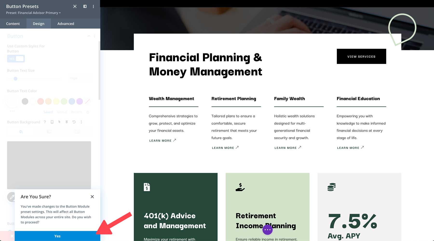 Financial Advisor starter site for Divi