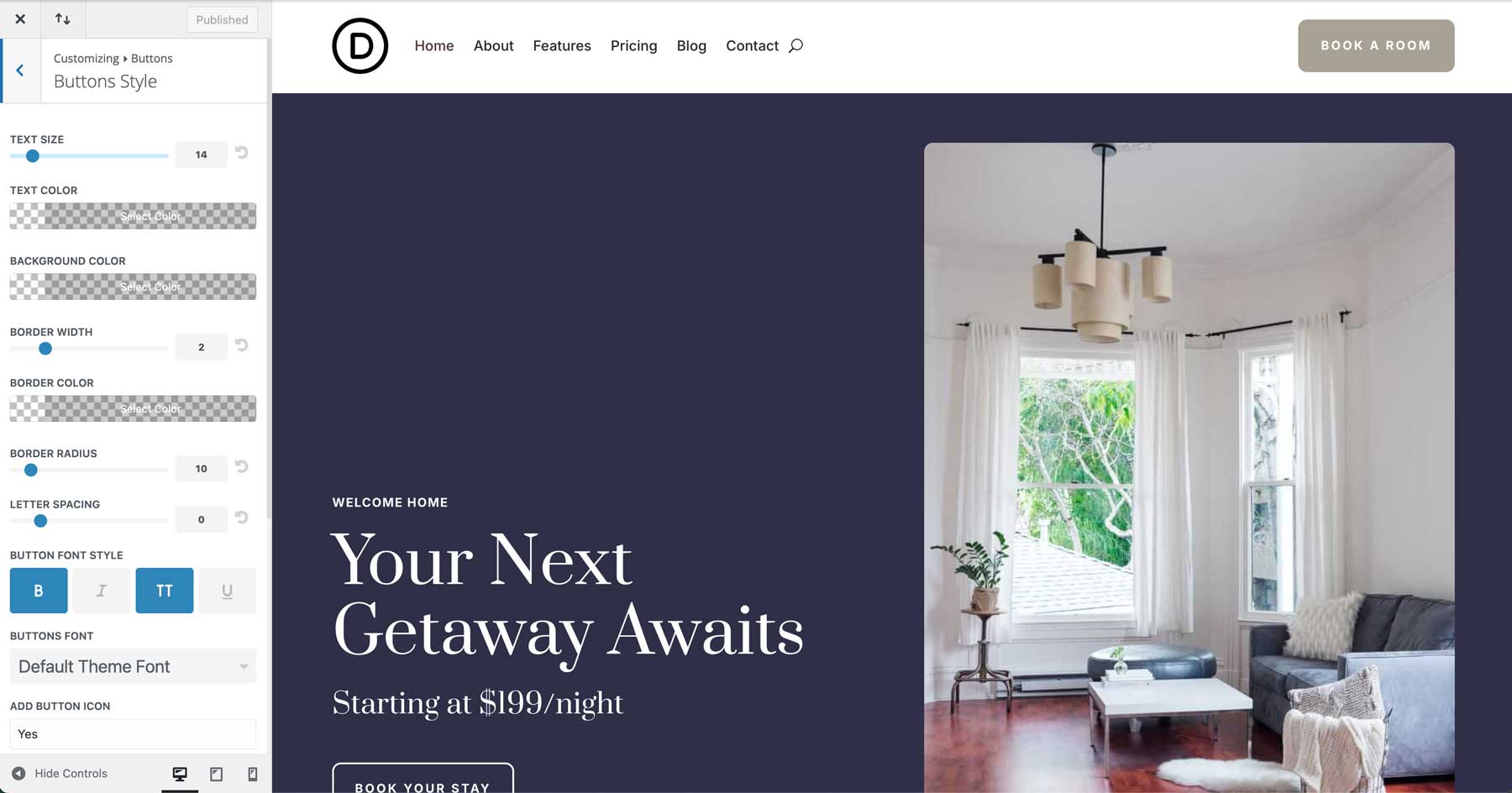 bed and breakfast starter site for Divi